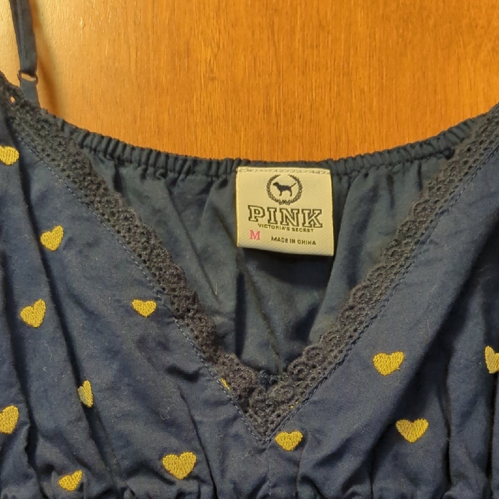 PINK Victoria's Secret Navy and Yellow Heart Pajama Dress - Picture 2 of 5
